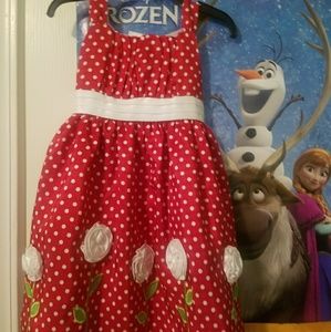 Little Girls red and white polka dot  dress